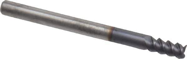 Accupro - 1/8", 1/4" LOC, 1/8" Shank Diam, 1-1/2" OAL, 3 Flute, Solid Carbide Square End Mill - Single End, AlTiN Finish, Spiral Flute, 60° Helix, Centercutting, Right Hand Cut, Right Hand Flute - Exact Tool & Supply