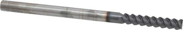 Accupro - 1/4", 1-1/4" LOC, 1/4" Shank Diam, 4" OAL, 3 Flute, Solid Carbide Square End Mill - Single End, AlTiN Finish, Spiral Flute, 60° Helix, Centercutting, Right Hand Cut, Right Hand Flute - Exact Tool & Supply