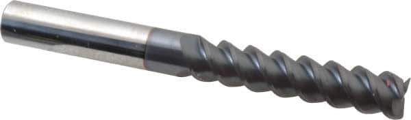 Accupro - 7/16", 2" LOC, 7/16" Shank Diam, 4" OAL, 3 Flute, Solid Carbide Square End Mill - Single End, AlTiN Finish, Spiral Flute, 60° Helix, Centercutting, Right Hand Cut, Right Hand Flute - Exact Tool & Supply