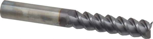 Accupro - 1/2", 2" LOC, 1/2" Shank Diam, 4" OAL, 3 Flute, Solid Carbide Square End Mill - Single End, AlTiN Finish, Spiral Flute, 60° Helix, Centercutting, Right Hand Cut, Right Hand Flute - Exact Tool & Supply