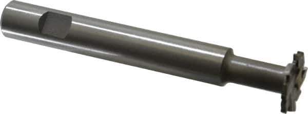 Made in USA - 1" Cut Diam, 1/8" Cut Width, 7/16" Neck Diam, 5/8" Shank Diam, 4-5/16" OAL, M42 Cobalt T-Slot Cutter - Uncoated, Staggered Teeth, 8 Teeth, Weldon Flat - Exact Tool & Supply