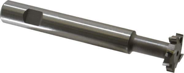 Made in USA - 1" Cut Diam, 1/4" Cut Width, 7/16" Neck Diam, 5/8" Shank Diam, 4-5/16" OAL, M42 Cobalt T-Slot Cutter - Uncoated, Staggered Teeth, 8 Teeth, Weldon Flat - Exact Tool & Supply