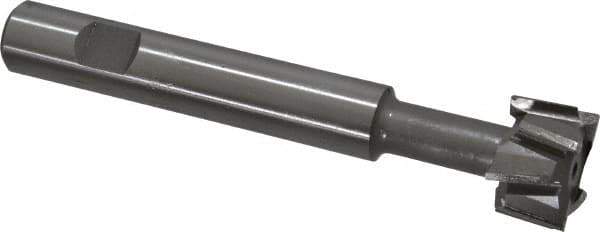 Made in USA - 1" Cut Diam, 5/8" Cut Width, 7/16" Neck Diam, 5/8" Shank Diam, 4-5/16" OAL, M42 Cobalt T-Slot Cutter - Uncoated, Staggered Teeth, 8 Teeth, Weldon Flat - Exact Tool & Supply