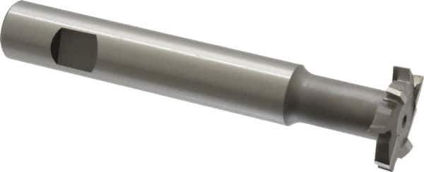 Made in USA - 1-1/4" Cut Diam, 1/4" Cut Width, 19/32" Neck Diam, 3/4" Shank Diam, 5-1/8" OAL, M42 Cobalt T-Slot Cutter - Uncoated, Staggered Teeth, 8 Teeth, Weldon Flat - Exact Tool & Supply