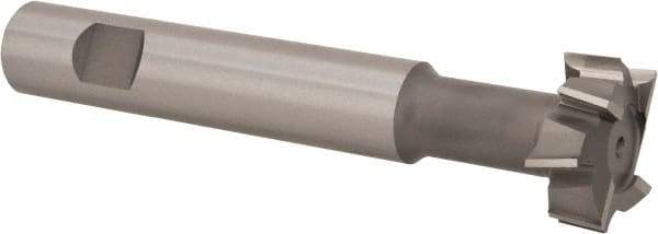 Made in USA - 1-1/4" Cut Diam, 1/2" Cut Width, 19/32" Neck Diam, 3/4" Shank Diam, 5-1/8" OAL, M42 Cobalt T-Slot Cutter - Uncoated, Staggered Teeth, 8 Teeth, Weldon Flat - Exact Tool & Supply