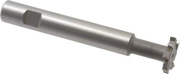 Made in USA - 1" Cut Diam, 3/16" Cut Width, 7/16" Neck Diam, 5/8" Shank Diam, 4-15/16" OAL, M2 High Speed Steel T-Slot Cutter - Uncoated, Staggered Teeth, 8 Teeth, Weldon Flat - Exact Tool & Supply