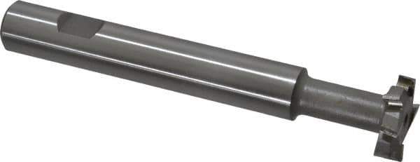 Made in USA - 1" Cut Diam, 1/4" Cut Width, 7/16" Neck Diam, 5/8" Shank Diam, 4-15/16" OAL, M2 High Speed Steel T-Slot Cutter - Uncoated, Staggered Teeth, 8 Teeth, Weldon Flat - Exact Tool & Supply