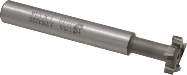 Made in USA - 1" Cut Diam, 5/16" Cut Width, 7/16" Neck Diam, 5/8" Shank Diam, 4-15/16" OAL, M2 High Speed Steel T-Slot Cutter - Uncoated, Staggered Teeth, 8 Teeth, Weldon Flat - Exact Tool & Supply
