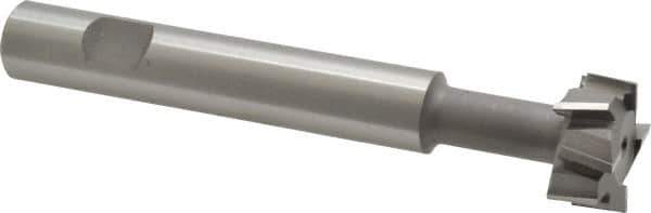 Made in USA - 1" Cut Diam, 1/2" Cut Width, 7/16" Neck Diam, 5/8" Shank Diam, 4-15/16" OAL, M2 High Speed Steel T-Slot Cutter - Uncoated, Staggered Teeth, 8 Teeth, Weldon Flat - Exact Tool & Supply
