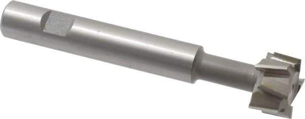 Made in USA - 1" Cut Diam, 5/8" Cut Width, 7/16" Neck Diam, 5/8" Shank Diam, 4-15/16" OAL, M2 High Speed Steel T-Slot Cutter - Uncoated, Staggered Teeth, 8 Teeth, Weldon Flat - Exact Tool & Supply