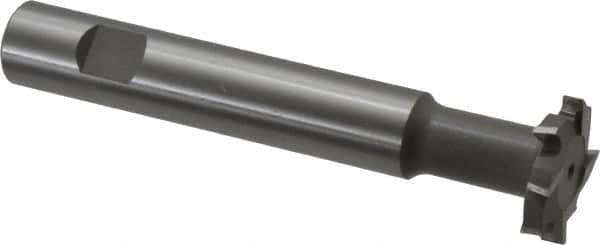 Made in USA - 1-1/4" Cut Diam, 1/4" Cut Width, 19/32" Neck Diam, 3/4" Shank Diam, 5-1/8" OAL, M2 High Speed Steel T-Slot Cutter - Uncoated, Staggered Teeth, 8 Teeth, Weldon Flat - Exact Tool & Supply