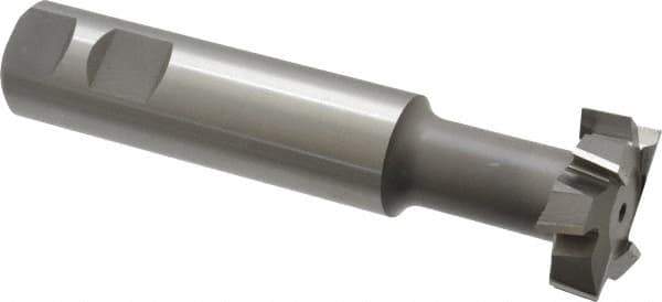 Made in USA - 1-1/2" Cut Diam, 1/2" Cut Width, 23/32" Neck Diam, 1" Shank Diam, 5-5/16" OAL, M2 High Speed Steel T-Slot Cutter - Uncoated, Staggered Teeth, 8 Teeth, Weldon Flat - Exact Tool & Supply