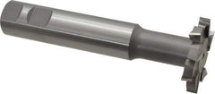 Made in USA - 2" Cut Diam, 3/8" Cut Width, 51/64" Neck Diam, 1" Shank Diam, 5-11/16" OAL, M2 High Speed Steel T-Slot Cutter - Uncoated, Staggered Teeth, 10 Teeth, Weldon Flat - Exact Tool & Supply