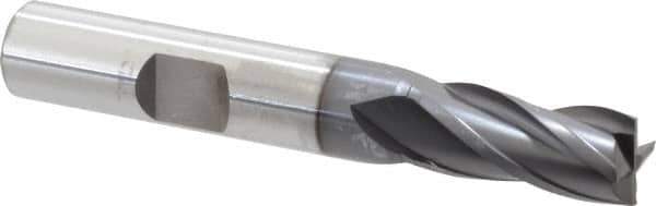 OSG - 11/32", 3/4" LOC, 3/8" Shank Diam, 2-1/2" OAL, 4 Flute, Vanadium High Speed Steel Square End Mill - Single End, TiCN Finish, Spiral Flute, 30° Helix, Centercutting, Right Hand Cut, Right Hand Flute, Series 574 - Exact Tool & Supply