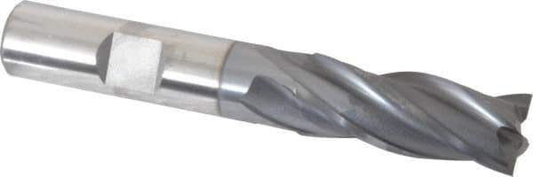 OSG - 17/32", 1-3/8" LOC, 1/2" Shank Diam, 3-3/8" OAL, 4 Flute, Vanadium High Speed Steel Square End Mill - Single End, TiCN Finish, Spiral Flute, 30° Helix, Centercutting, Right Hand Cut, Right Hand Flute, Series 574 - Exact Tool & Supply