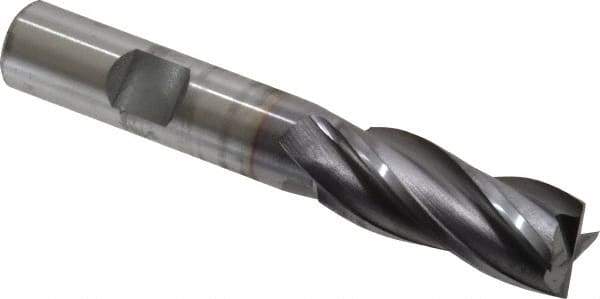 OSG - 9/16", 1-3/8" LOC, 1/2" Shank Diam, 3-3/8" OAL, 4 Flute, Vanadium High Speed Steel Square End Mill - Single End, TiCN Finish, Spiral Flute, 30° Helix, Centercutting, Right Hand Cut, Right Hand Flute, Series 574 - Exact Tool & Supply