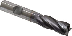 OSG - 9/16", 1-3/8" LOC, 1/2" Shank Diam, 3-3/8" OAL, 4 Flute, Vanadium High Speed Steel Square End Mill - Single End, TiCN Finish, Spiral Flute, 30° Helix, Centercutting, Right Hand Cut, Right Hand Flute, Series 574 - Exact Tool & Supply