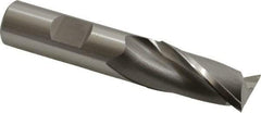 OSG - 11/16", 1-5/16" LOC, 5/8" Shank Diam, 3-7/16" OAL, 2 Flute, Vanadium High Speed Steel Square End Mill - Single End, Uncoated, Spiral Flute, 30° Helix, Centercutting, Right Hand Cut, Right Hand Flute, Series 573 - Exact Tool & Supply