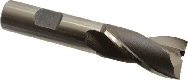 OSG - 25/32", 1-1/2" LOC, 5/8" Shank Diam, 3-5/8" OAL, 2 Flute, Vanadium High Speed Steel Square End Mill - Single End, Uncoated, Spiral Flute, 30° Helix, Centercutting, Right Hand Cut, Right Hand Flute, Series 573 - Exact Tool & Supply