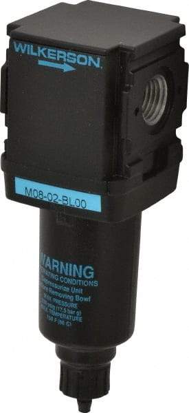 Wilkerson - 1/4" Port Coalescing Filter - Zinc Bowl, Manual Drain, 250 Max psi, 0.05 Micron Rating, 4.58" Long x 1.58" Wide - Exact Tool & Supply