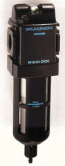 Wilkerson - 1/2" Port Coalescing Filter - Polycarbonate Bowl, Automatic Drain, 150 Max psi, 0.01 Micron Rating, 9-1/4" Long x 2.9" Wide x 9-1/4" High - Exact Tool & Supply