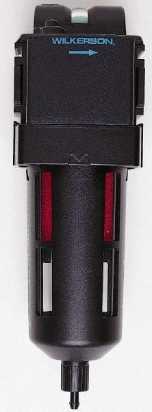 Wilkerson - 3/8" Port Coalescing Filter - Polycarbonate Bowl, Manual Drain, 150 Max psi, 0.05 Micron Rating, 9.3" Long x 2.9" Wide - Exact Tool & Supply