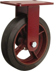 Hamilton - 8" Diam x 2" Wide x 9-3/4" OAH Top Plate Mount Rigid Caster - Rubber Mold on Cast Iron, 500 Lb Capacity, Straight Roller Bearing, 4-1/2 x 6-1/2" Plate - Exact Tool & Supply