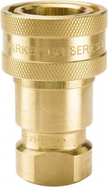 Parker - 1/2 NPTF Brass Hydraulic Hose Female Pipe Thread Coupler - 1,000 psi, 12 GPM - Exact Tool & Supply