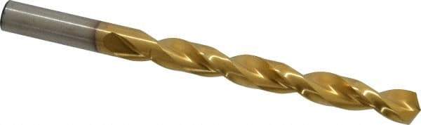 Triumph Twist Drill - 13/32" 135° High Speed Steel Jobber Drill - TiN Finish, Right Hand Cut, Spiral Flute, Straight Shank, 5-1/4" OAL, Split Point - Exact Tool & Supply