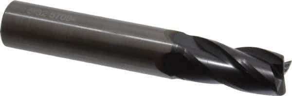 OSG - 15/32", 1" LOC, 1/2" Shank Diam, 3" OAL, 4 Flute, Solid Carbide Square End Mill - Single End, TiAlN Finish, Spiral Flute, 30° Helix, Centercutting, Right Hand Cut, Right Hand Flute, Series 404 - Exact Tool & Supply