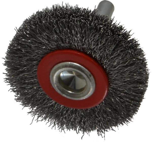 Value Collection - 2" OD, 1/4" Shank Diam, Crimped Steel Wheel Brush - 3/8" Face Width, 3/8" Trim Length, 0.008" Filament Diam, 15,000 RPM - Exact Tool & Supply