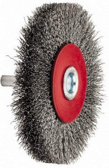 Value Collection - 3-1/16" OD, 1/4" Shank Diam, Crimped Steel Wheel Brush - 1/2" Face Width, 9/16" Trim Length, 0.008" Filament Diam, 12,000 RPM - Exact Tool & Supply