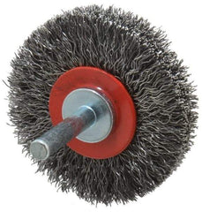 Value Collection - 2-3/8" OD, 1/4" Shank Diam, Crimped Steel Wheel Brush - 1/2" Face Width, 9/16" Trim Length, 0.015" Filament Diam, 15,000 RPM - Exact Tool & Supply