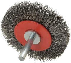 Value Collection - 2-5/8" OD, 1/4" Shank Diam, Crimped Steel Wheel Brush - 1/2" Face Width, 3/4" Trim Length, 0.015" Filament Diam, 15,000 RPM - Exact Tool & Supply