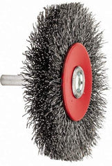 Value Collection - 3-1/16" OD, 1/4" Shank Diam, Crimped Steel Wheel Brush - 1/2" Face Width, 3/4" Trim Length, 0.015" Filament Diam, 12,000 RPM - Exact Tool & Supply