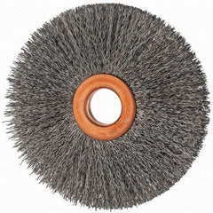 Value Collection - 3" OD, 1/2" Arbor Hole, Crimped Steel Wheel Brush - 3/8" Face Width, 1" Trim Length, 0.007" Filament Diam, 15,000 RPM - Exact Tool & Supply