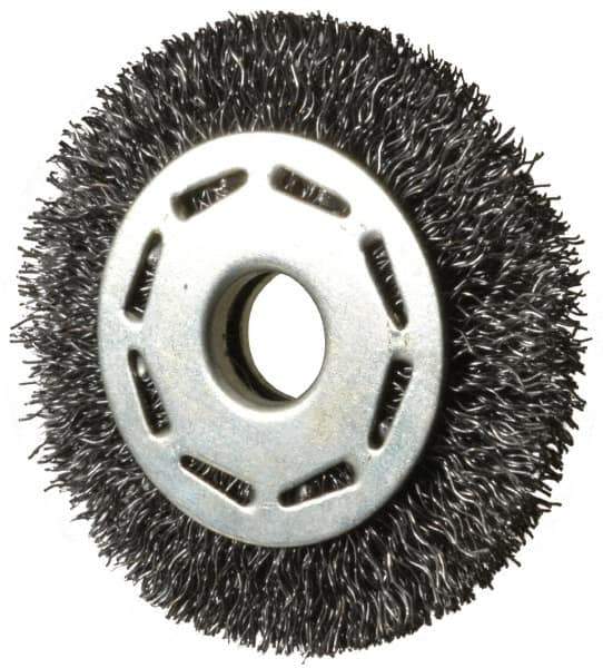 Value Collection - 2-1/2" OD, 3/8" Arbor Hole, Crimped Steel Wheel Brush - 5/16" Face Width, 1/2" Trim Length, 0.012" Filament Diam, 6,000 RPM - Exact Tool & Supply