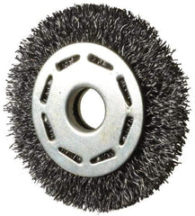 Value Collection - 2-1/2" OD, 3/8" Arbor Hole, Crimped Steel Wheel Brush - 5/16" Face Width, 1/2" Trim Length, 0.012" Filament Diam, 6,000 RPM - Exact Tool & Supply
