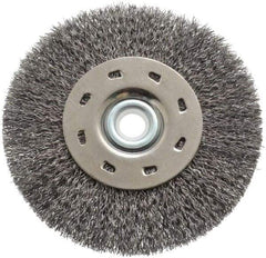 Value Collection - 5" OD, 1/2" Arbor Hole, Crimped Steel Wheel Brush - 1/2" Face Width, 1-15/64" Trim Length, 0.012" Filament Diam, 5,000 RPM - Exact Tool & Supply