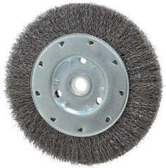 Value Collection - 6" OD, 1/2" Arbor Hole, Crimped Steel Wheel Brush - 1/2" Face Width, 1-15/64" Trim Length, 0.012" Filament Diam, 5,000 RPM - Exact Tool & Supply