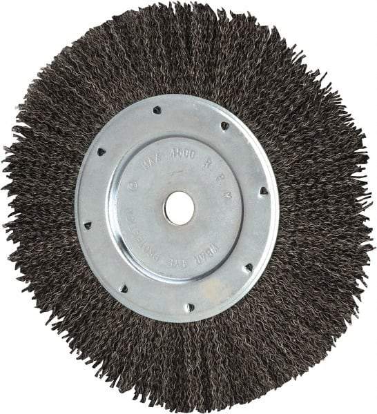 Value Collection - 8" OD, 1/2" Arbor Hole, Crimped Steel Wheel Brush - 9/16" Face Width, 1-9/16" Trim Length, 0.012" Filament Diam, 4,500 RPM - Exact Tool & Supply