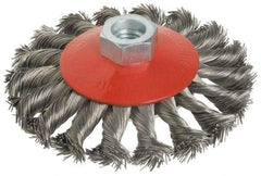 Value Collection - 4" OD, M14x2.00 Arbor Hole, Knotted Steel Wheel Brush - 1/2" Face Width, 7/8" Trim Length, 0.015" Filament Diam, 12,500 RPM - Exact Tool & Supply
