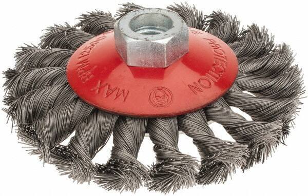 Value Collection - 4" OD, M14x2.00 Arbor Hole, Knotted Steel Wheel Brush - 1/2" Face Width, 7/8" Trim Length, 0.008" Filament Diam, 12,500 RPM - Exact Tool & Supply