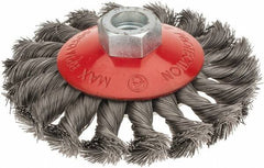 Value Collection - 4" OD, M14x2.00 Arbor Hole, Knotted Steel Wheel Brush - 1/2" Face Width, 7/8" Trim Length, 0.008" Filament Diam, 12,500 RPM - Exact Tool & Supply