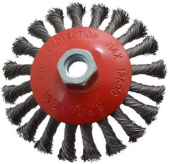Value Collection - 4-9/16" OD, 5/8-11 Arbor Hole, Knotted Steel Wheel Brush - 9/16" Face Width, 7/8" Trim Length, 0.015" Filament Diam, 12,500 RPM - Exact Tool & Supply