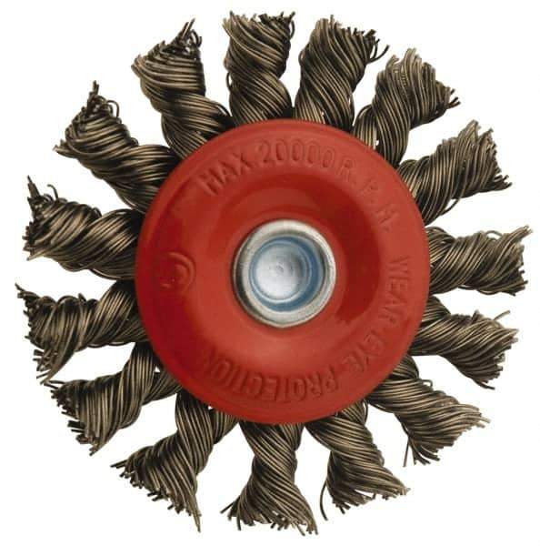 Value Collection - 12" OD, 1-1/4" Arbor Hole, Knotted Steel Wheel Brush - 11/16" Face Width, 1-13/16" Trim Length, 0.012" Filament Diam, 3,600 RPM - Exact Tool & Supply
