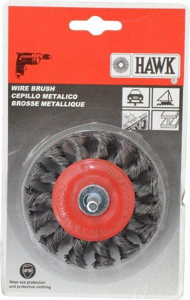 Value Collection - 3" OD, 1/4" Shank Diam, Knotted Steel Wheel Brush - 5/16" Face Width, 5/8" Trim Length, 0.012" Filament Diam, 20,000 RPM - Exact Tool & Supply