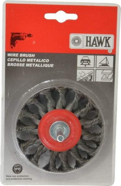 Value Collection - 3" OD, 1/4" Shank Diam, Knotted Steel Wheel Brush - 5/16" Face Width, 5/8" Trim Length, 0.008" Filament Diam, 20,000 RPM - Exact Tool & Supply