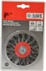Value Collection - 3" OD, 1/4" Shank Diam, Knotted Steel Wheel Brush - 5/16" Face Width, 5/8" Trim Length, 0.008" Filament Diam, 20,000 RPM - Exact Tool & Supply