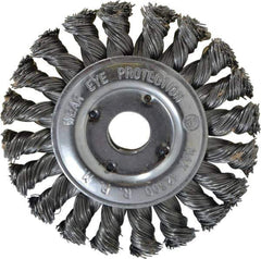Value Collection - 4" OD, 5/8" Arbor Hole, Knotted Steel Wheel Brush - 1/2" Face Width, 3/4" Trim Length, 0.012" Filament Diam, 12,500 RPM - Exact Tool & Supply